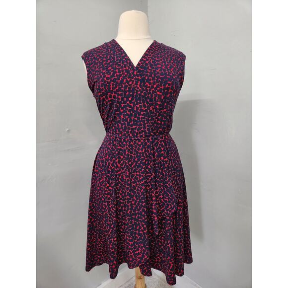 BCBGMAXAZRIA Faux Wrap Dress Size Large Red & Blue Geometric V-Neck Sleeveless - Picture 1 of 13